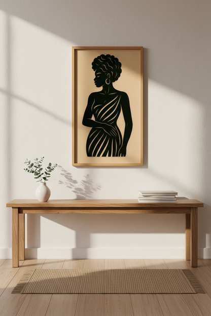 Minimalist Afro Woman Wall Art Print | Boho Living Room Decor | Black Art Aesthetic Poster | African American Woman
