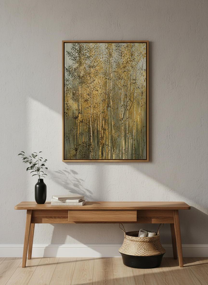 Abstract Impressionist Birch Forest Wall Art Print | Woodland Living Room Decor | Nature-Inspired Framed Poster