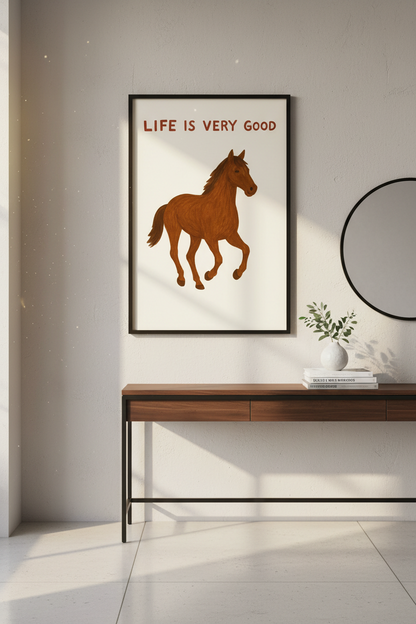 Minimalist Horse Wall Art Print | Farmhouse Decor | Life Is Very Good Poster | Equestrian Art | Modern Nursery Digital Download