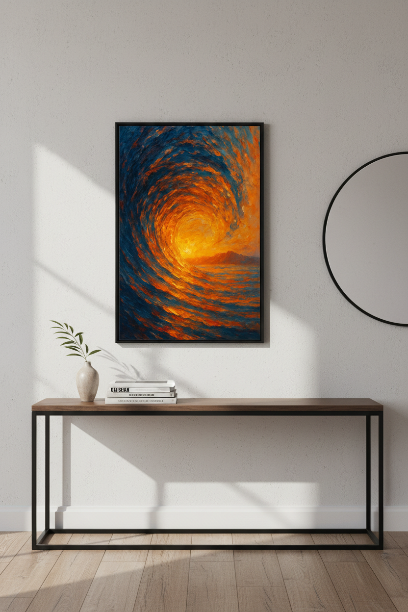 Abstract Ocean Wave Wall Art Print | Vibrant Sunset Seascape Decor | Impressionist Beach Poster | Orange Blue Home Gift