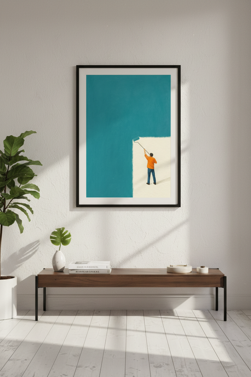 Minimalist Painter Wall Art Print | Teal Blue Home Decor | Modern Aesthetic Poster | Unframed, Framed, or Digital Download