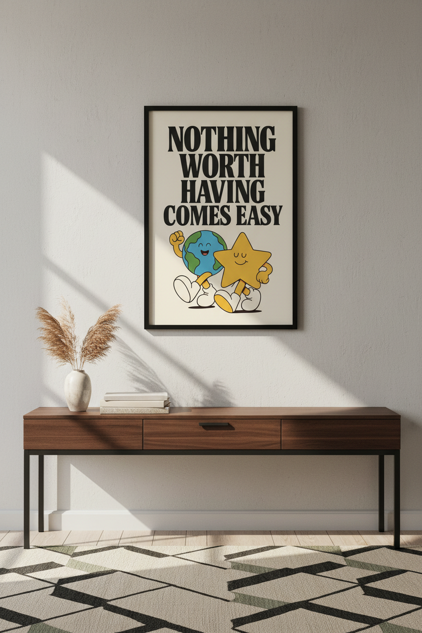 Retro Inspirational Quote Wall Art Print | Motivational Office Decor | Earth &amp; Star Positive Poster, Unframed/Framed/Digital