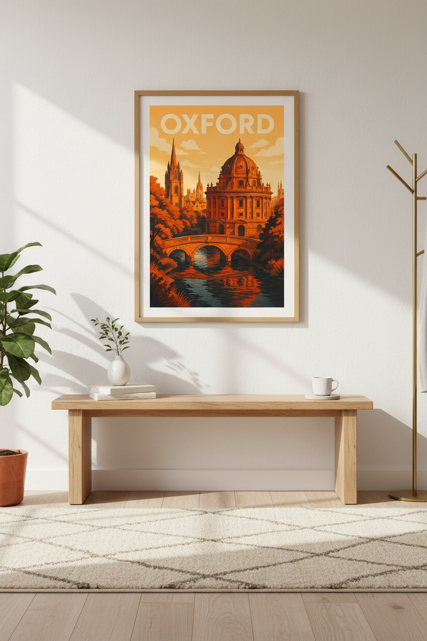 Vintage Oxford Wall Art Print | Radcliffe Camera Decor | Travel Poster | UK Cityscape | Mid Century Modern Aesthetic