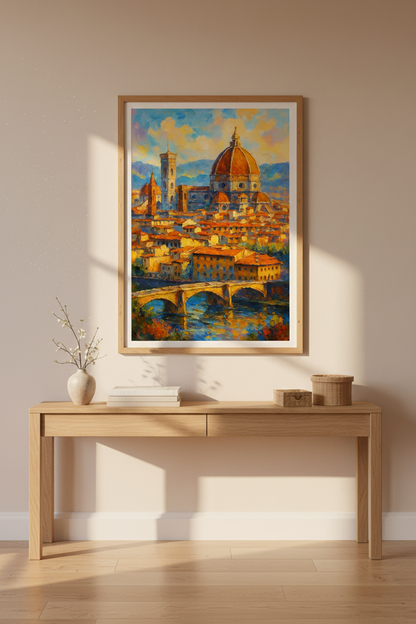 Impressionist Florence Duomo Wall Art Print | Italy Travel Decor | Vibrant Cityscape Poster | Tuscany Cathedral Gift