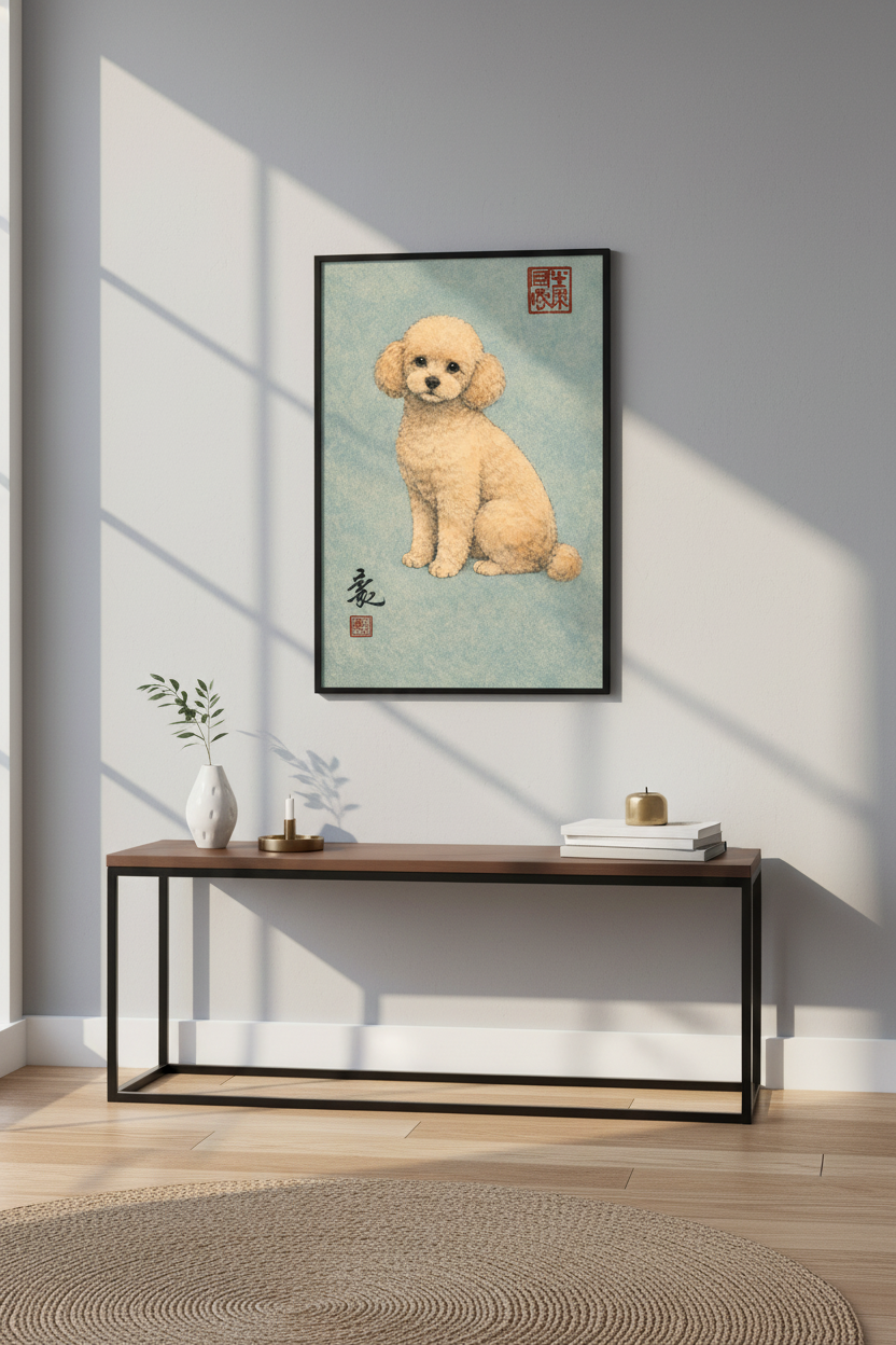 Charming Apricot Poodle Art Print - Japanese Style Dog Poster, Cute Pet Wall Art, Home Decor, Animal Lover Gift, Dog Lover Print