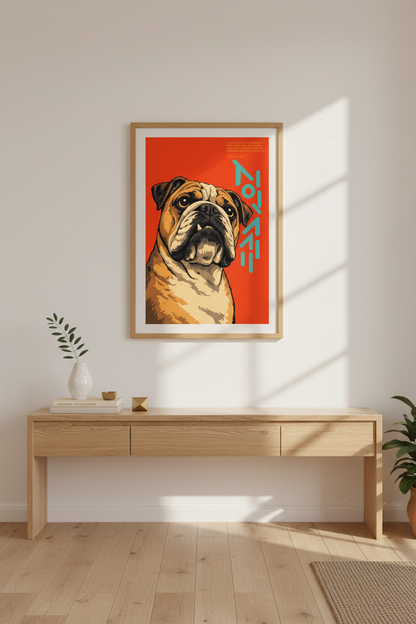 Bold Pop Art Bulldog Framed Wall Art | Dog Lover Decor | Maximalist Pet Portrait Print | Ready to Hang Artwork