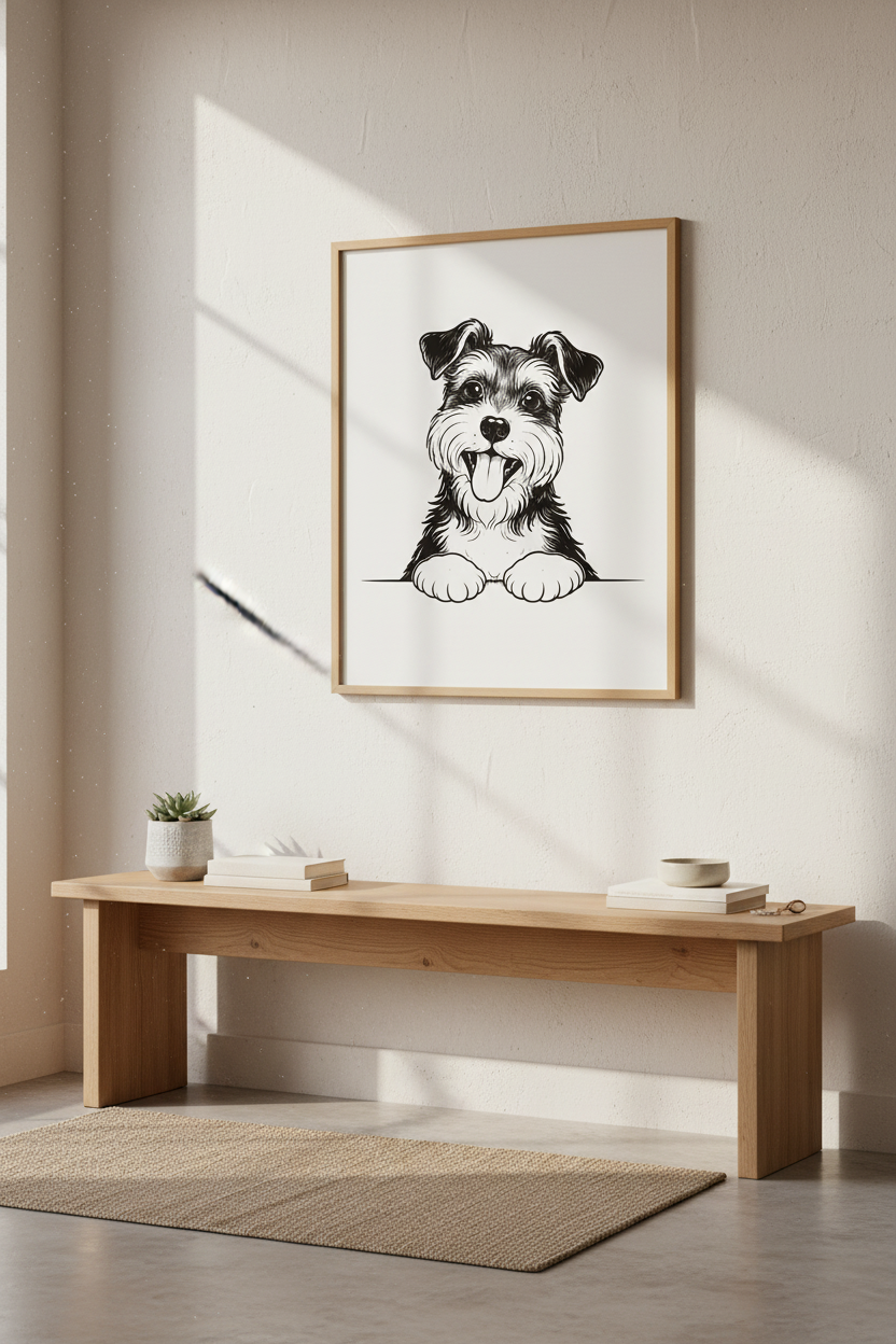 Cute Schnauzer Wall Art Print | Dog Lover Decor | Minimalist Pet Portrait Poster | Playful Puppy Digital Download