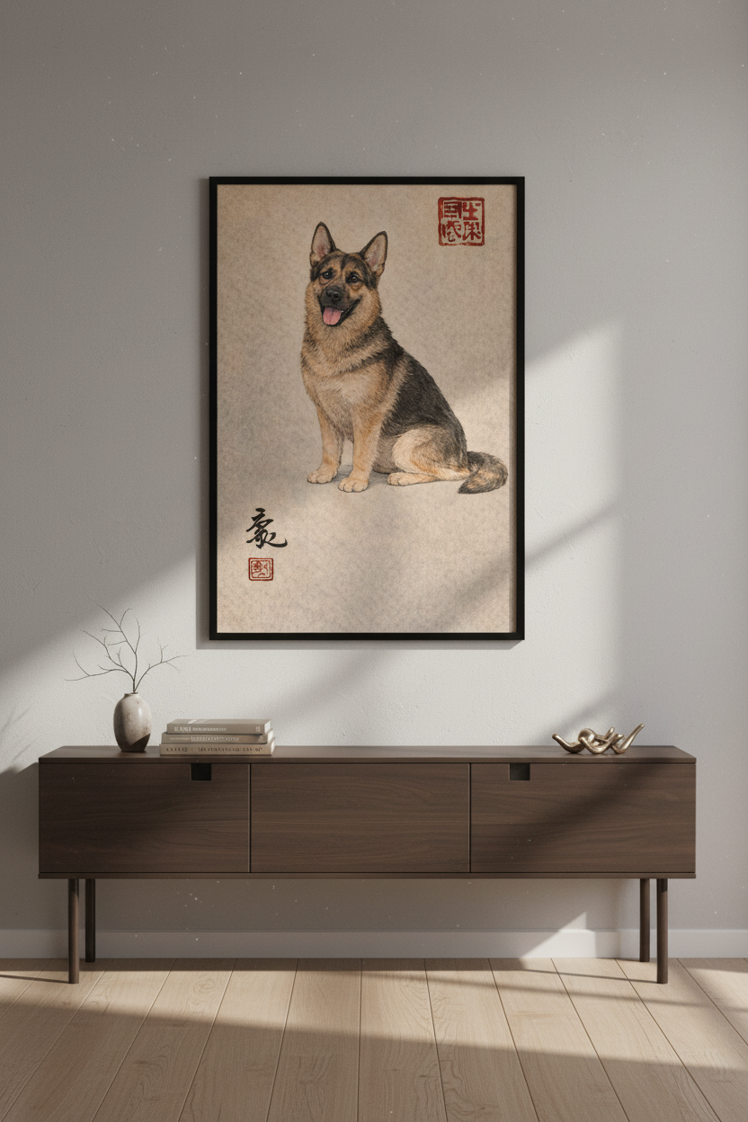 Watercolor German Shepherd Dog Wall Art Print | Pet Lover Gift | Living Room Decor | Animal Realistic Poster Giclee | Digital Download