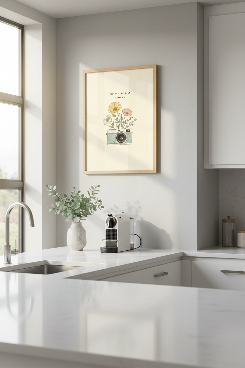 Vintage Aesthetic Wall Art | Retro Floral Camera Print, Pastel Photography Decor