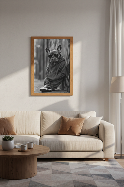 Cool French Bulldog Wall Art | Urban Streetwear Dog Poster | Black and White Room Decor