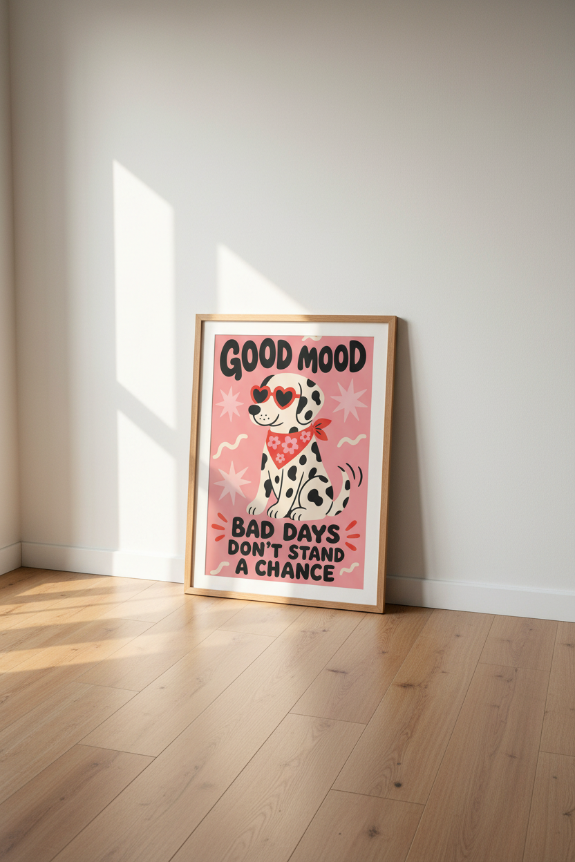 Dalmatian Dog Wall Art | Pink Retro Preppy Poster, Dopamine Decor Print