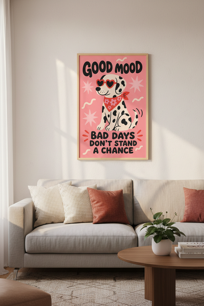 Dalmatian Dog Wall Art | Pink Retro Preppy Poster, Dopamine Decor Print