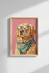 Golden Retriever Wall Art Print | Pink Tropical Dog Poster | Preppy Room Decor