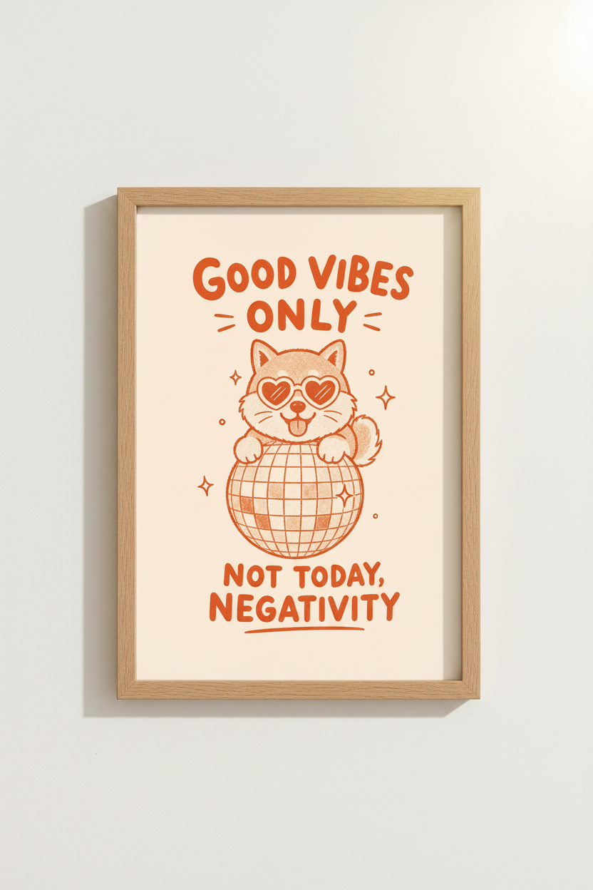 Minimal Disco Cat Wall Art Print | Living Room Decor | Whimsical Poster