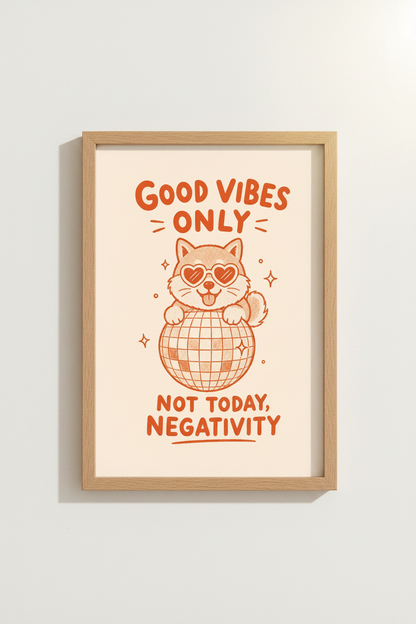 Minimal Disco Cat Wall Art Print | Living Room Decor | Whimsical Poster