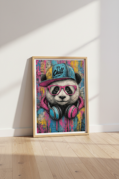 Chill Panda Street Art | Colorful Graffiti Animal Poster, Modern Gaming Room Decor