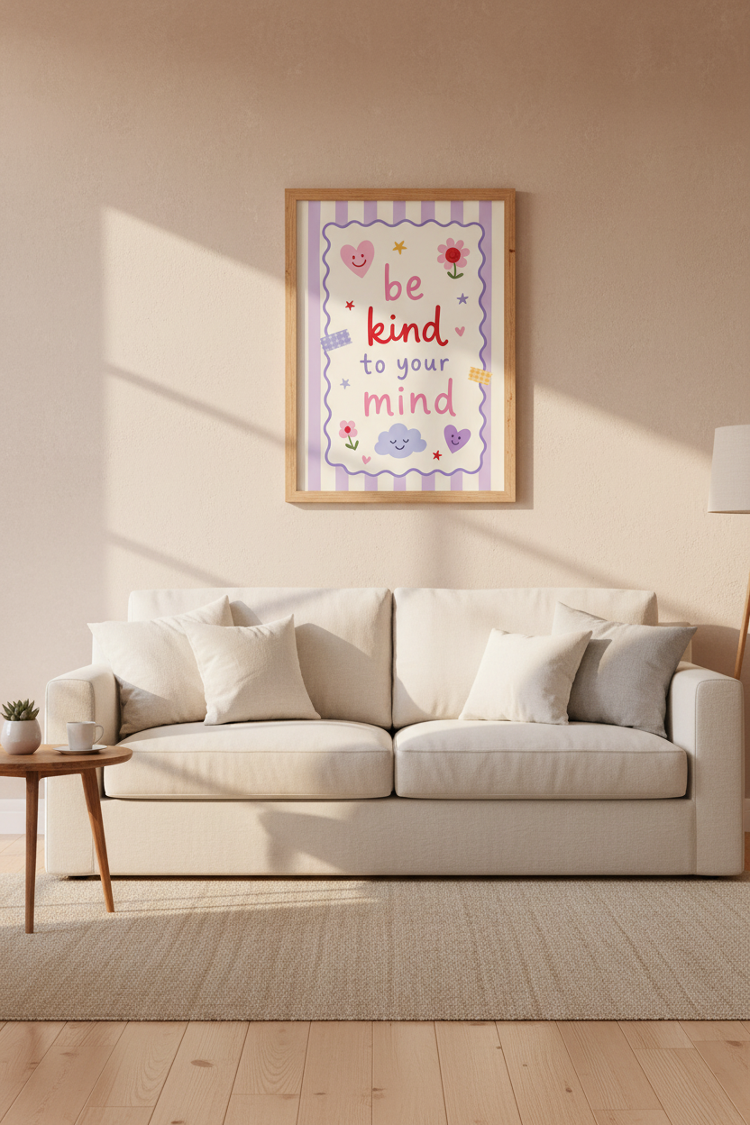 Be Kind To Your Mind Wall Art | Pastel Mental Health Poster, Aesthetic Room Decor