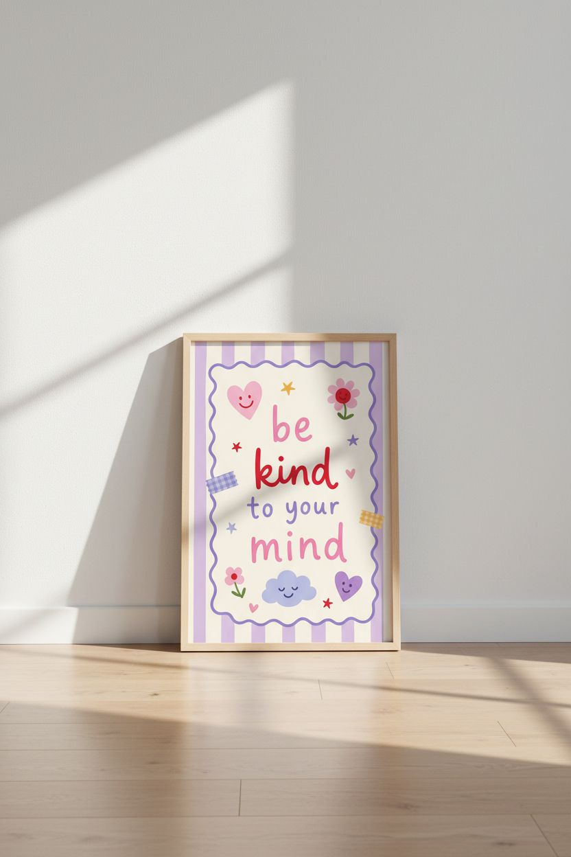 Be Kind To Your Mind Wall Art | Pastel Mental Health Poster, Aesthetic Room Decor