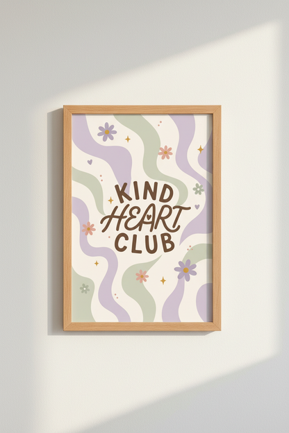Kind Heart Club Retro Wall Art | Pastel Nursery Decor | Groovy Daisy Poster
