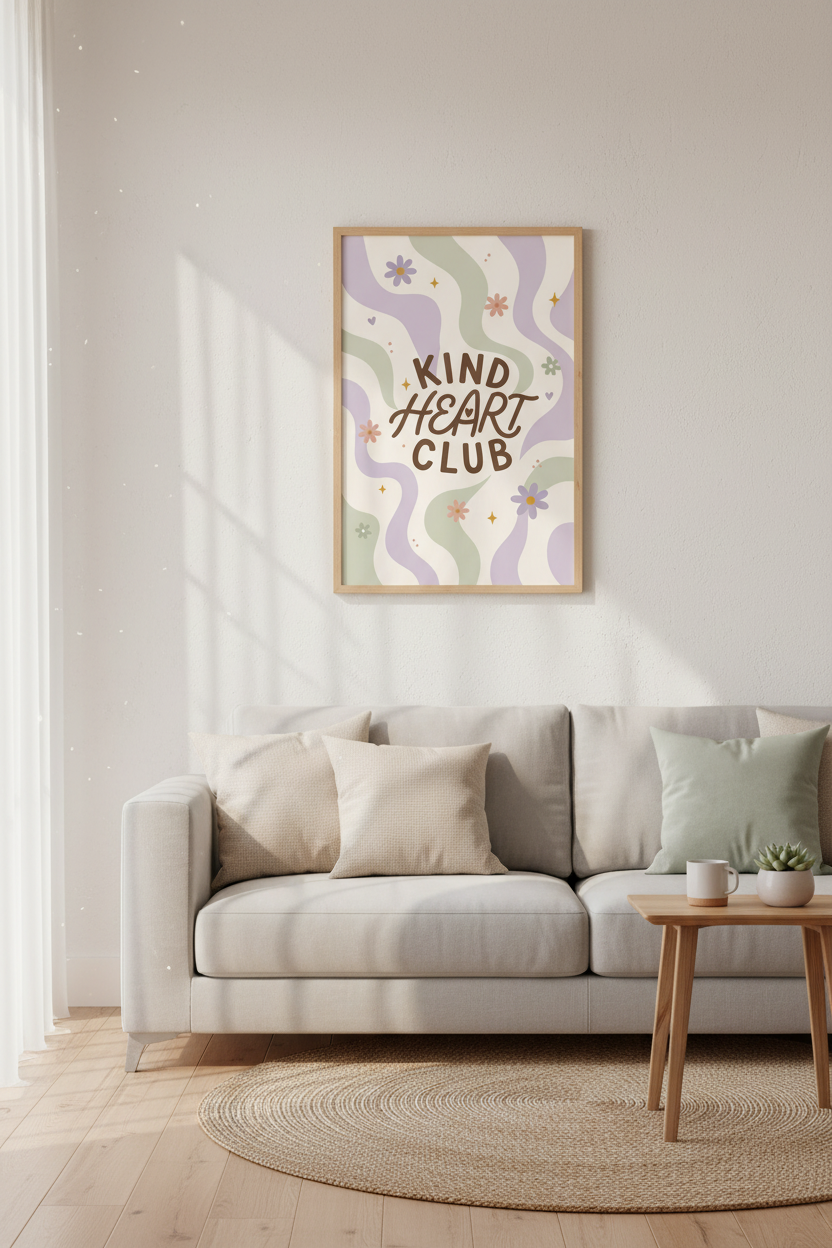 Kind Heart Club Retro Wall Art | Pastel Nursery Decor | Groovy Daisy Poster