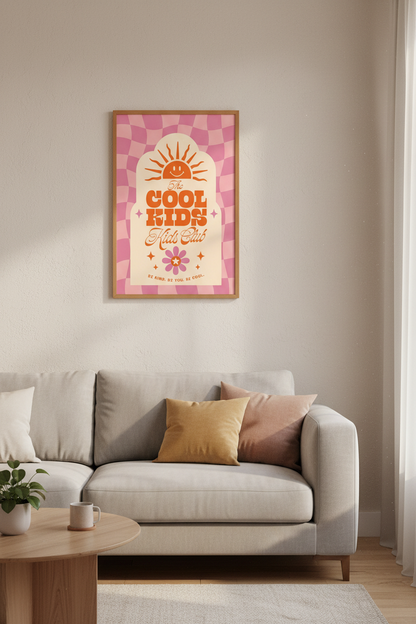 Cool Kids Club Wall Art | Retro Pink &amp; Orange Nursery Decor | Groovy Poster