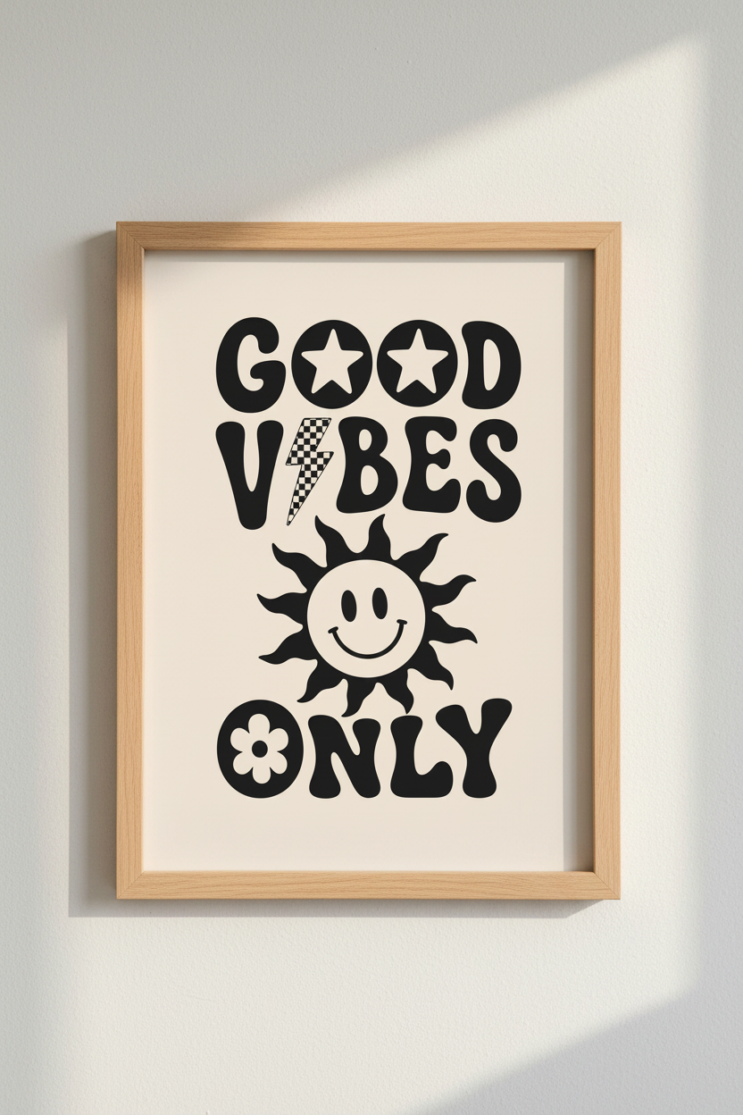 Good Vibes Only Retro Wall Art | 70s Aesthetic Sun Poster | Groovy Dorm Decor