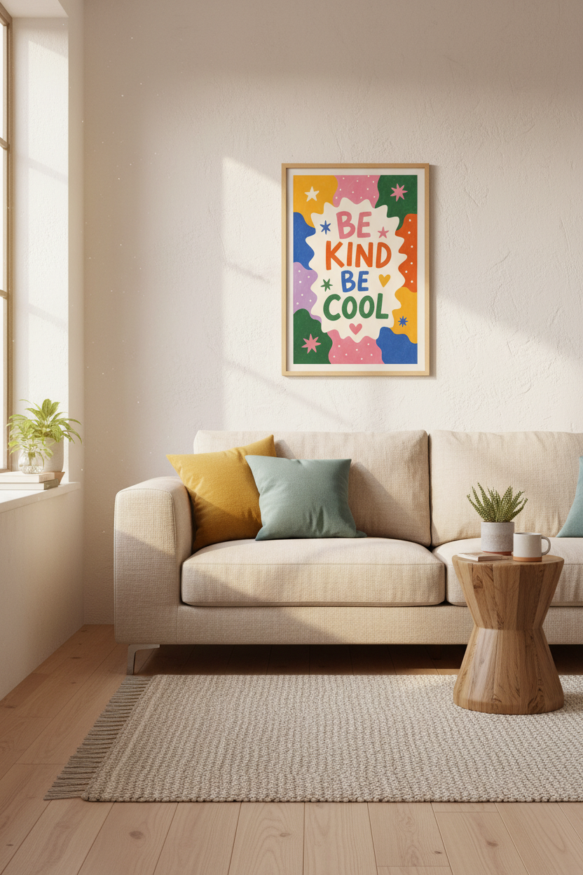 Colorful Wall Poster | Retro Typography, Bright Palette | Living Room Decor