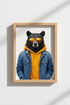 Bear Denim Wall Art | Cool Animal Poster, Streetwear Black Bear for Office Decor