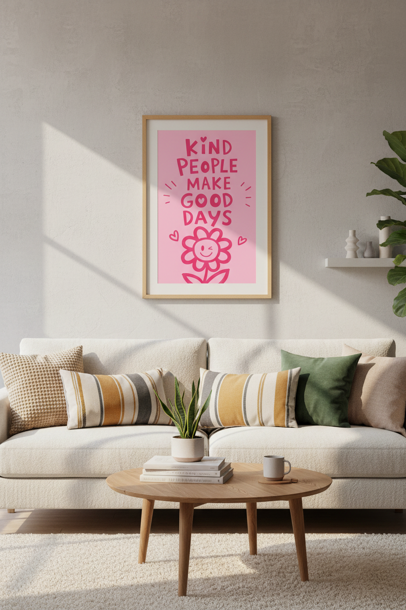 Preppy Pink Wall Art Print | Kind People Quote Poster | Aesthetic Dorm Decor