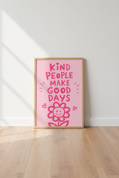 Preppy Pink Wall Art Print | Kind People Quote Poster | Aesthetic Dorm Decor