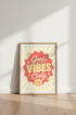 Good Vibes Only Print | Retro Yellow & Red Smiley Wall Art, Dopamine Decor Poster