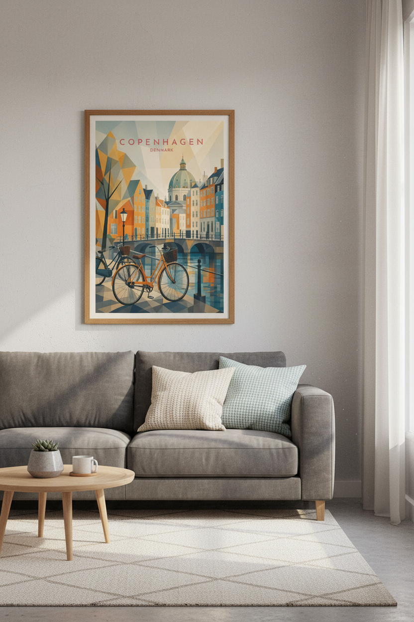 Copenhagen Denmark Wall Art Print | Mid-Century Travel Poster | Scandinavian Decor Art