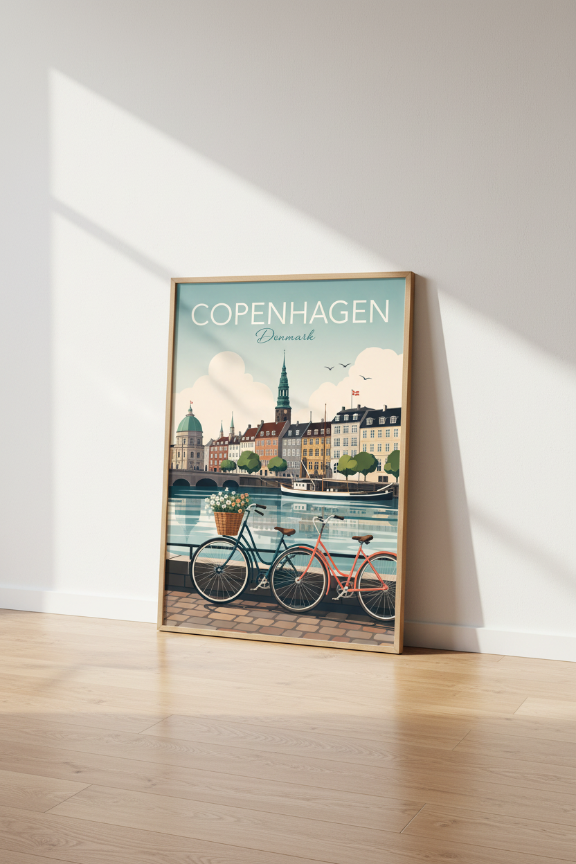 Copenhagen Denmark Travel Poster | Scandi Cityscape Wall Art | Pastel Minimalist Decor