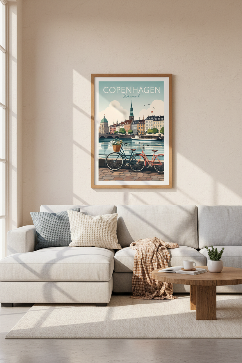 Copenhagen Denmark Travel Poster | Scandi Cityscape Wall Art | Pastel Minimalist Decor