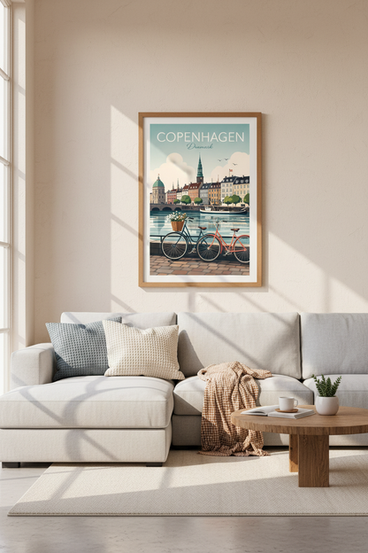 Copenhagen Denmark Travel Poster | Scandi Cityscape Wall Art | Pastel Minimalist Decor
