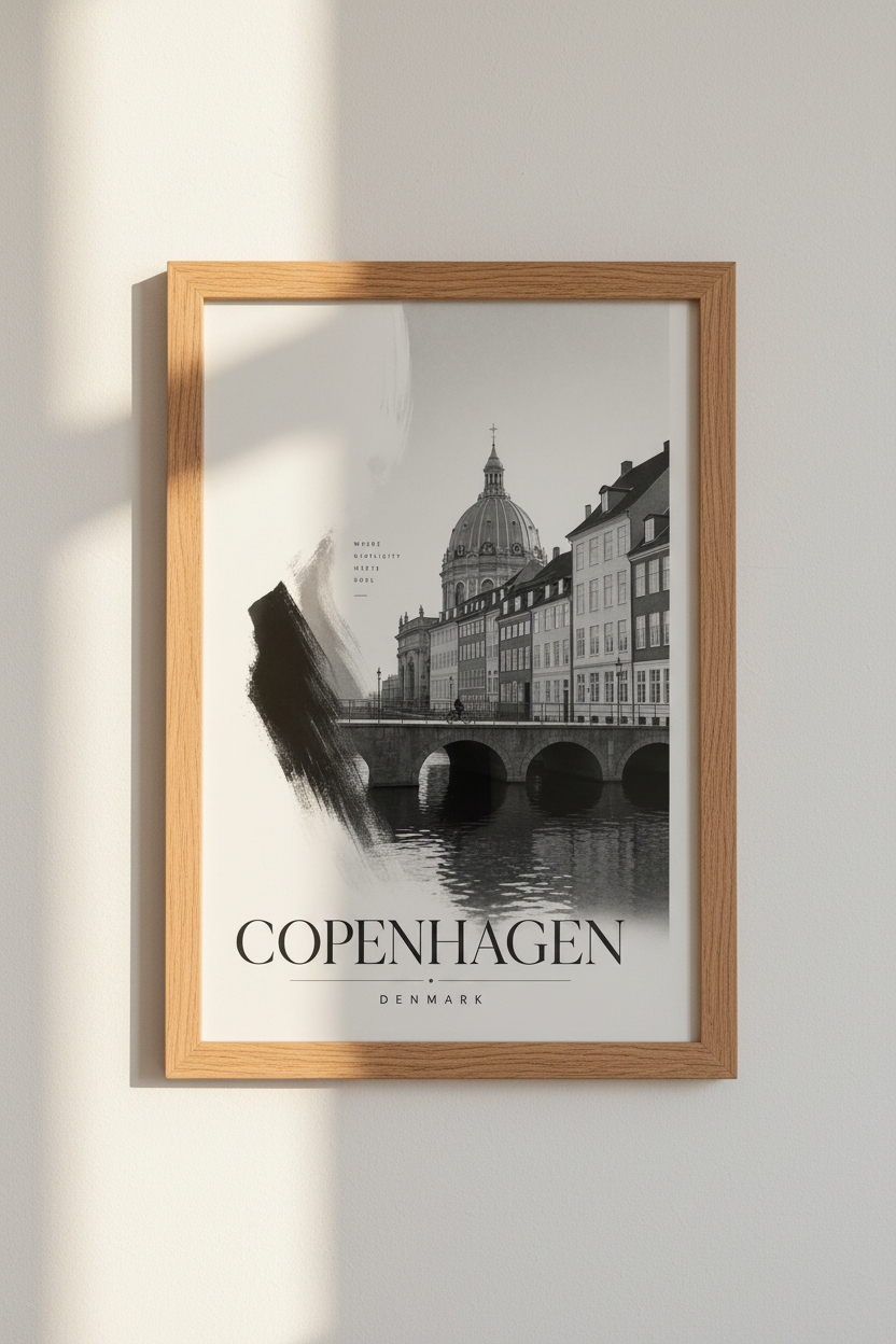 Copenhagen Denmark Wall Art Print | Minimalist Architecture Poster | Black &amp; White Decor