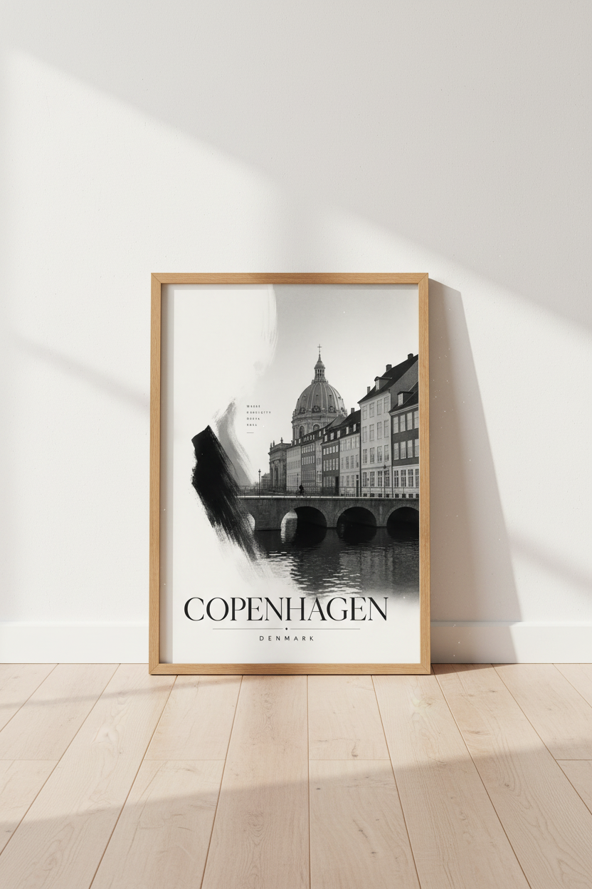 Copenhagen Denmark Wall Art Print | Minimalist Architecture Poster | Black &amp; White Decor