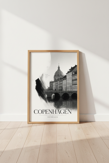 Copenhagen Denmark Wall Art Print | Minimalist Architecture Poster | Black &amp; White Decor