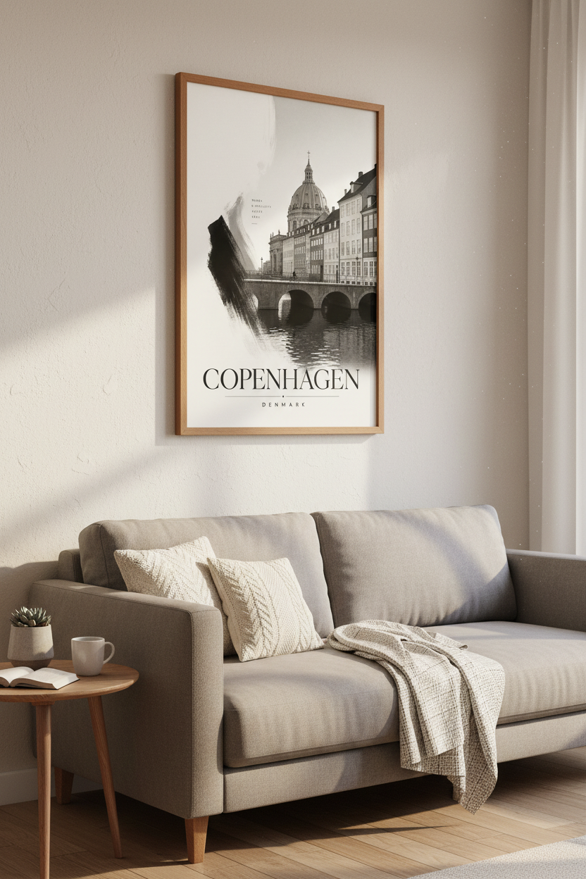 Copenhagen Denmark Wall Art Print | Minimalist Architecture Poster | Black &amp; White Decor