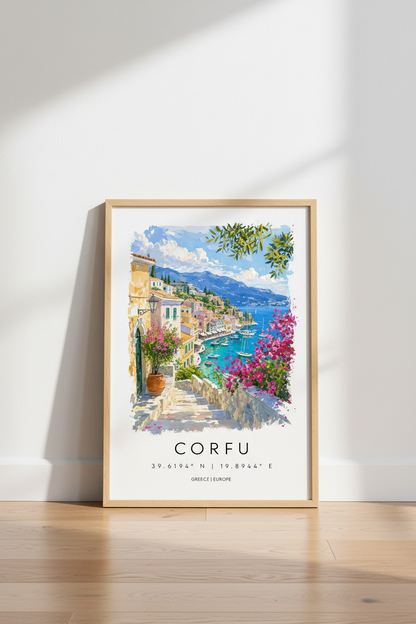 Corfu Greece Travel Poster | Mediterranean Coastal Wall Art | Greek Island Decor