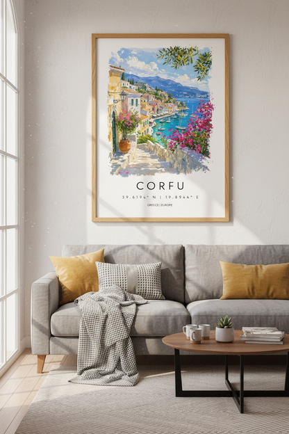 Corfu Greece Travel Poster | Mediterranean Coastal Wall Art | Greek Island Decor