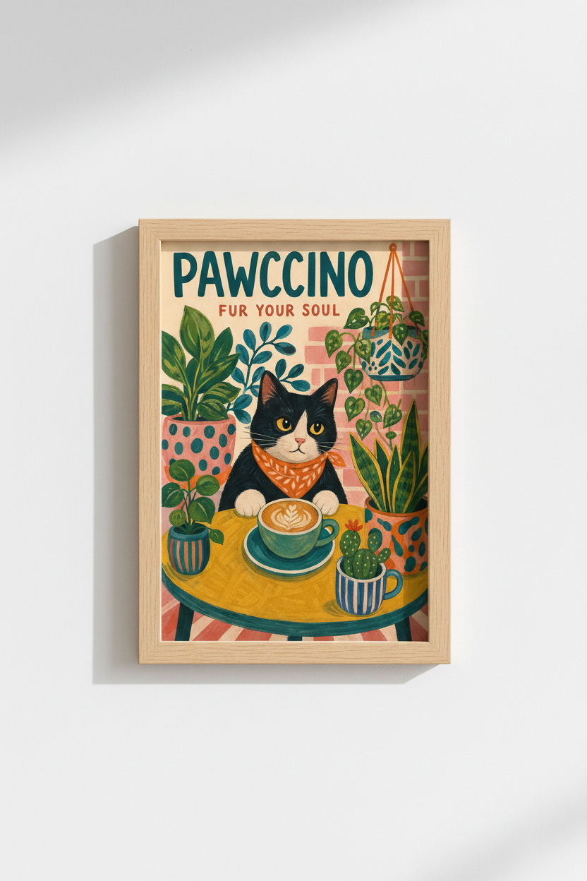 Cat Coffee Wall Art Print | Funny Kitchen Decor | Whimsical Cafe Poster