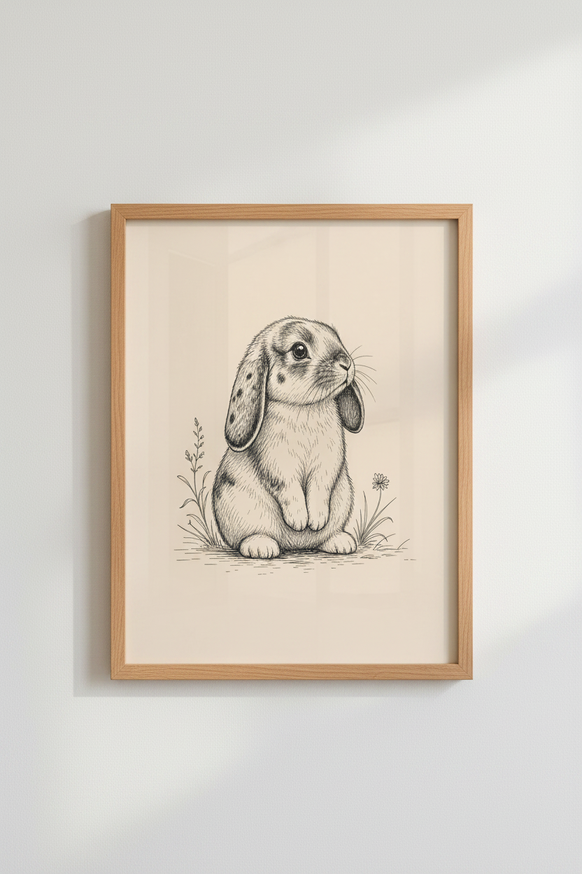 Vintage Bunny Sketch Wall Art | Nursery Decor | Minimalist Rabbit Poster