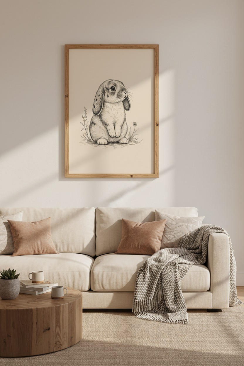 Vintage Bunny Sketch Wall Art | Nursery Decor | Minimalist Rabbit Poster