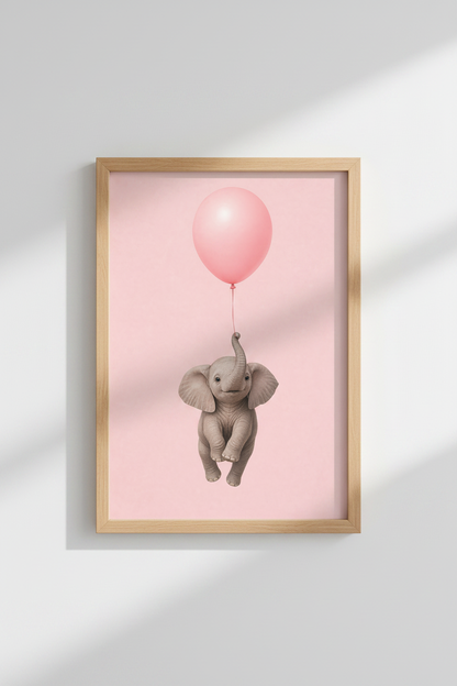 Pink Elephant Nursery Wall Art | Cute Baby Animal Poster, Girl Room Decor
