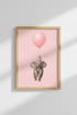 Pink Elephant Nursery Wall Art | Cute Baby Animal Poster, Girl Room Decor