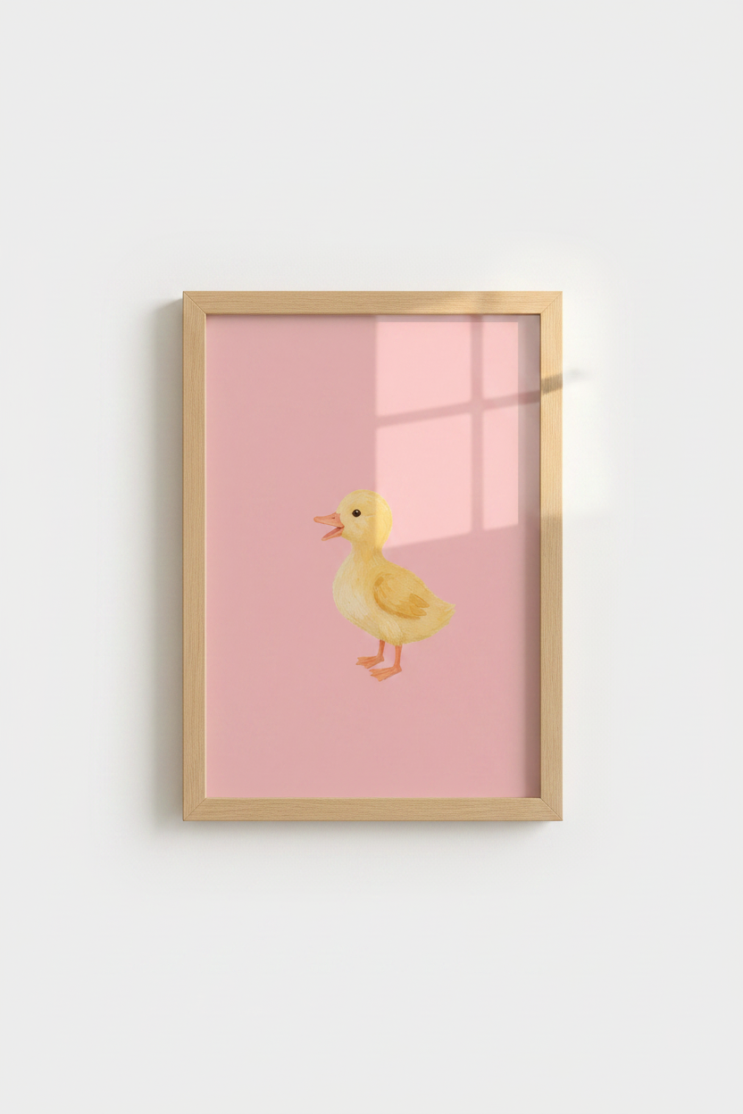 Cute Baby Duckling Art Print | Pink &amp; Yellow Nursery Decor | Whimsical Animal Poster