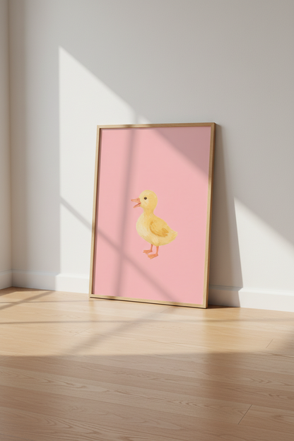 Cute Baby Duckling Art Print | Pink &amp; Yellow Nursery Decor | Whimsical Animal Poster