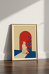 Minimalist Cat Wall Art | Mid-Century Red & Blue Illustration, Modern Home Decor