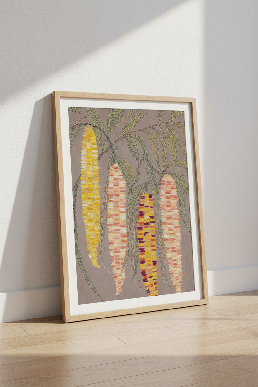 Abstract Corn Folk Art Print | Earthy Kitchen Decor | Modern Farmhouse Poster